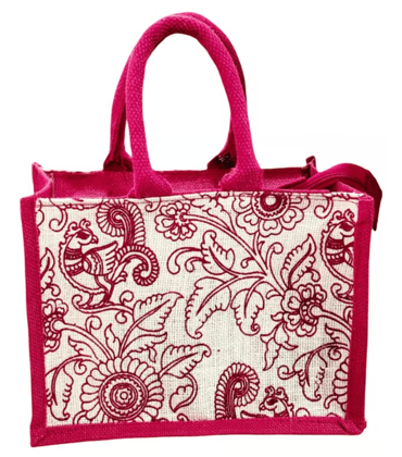 Elegant Jute Tote Bag with Floral Design - Eco-Friendly & Stylish