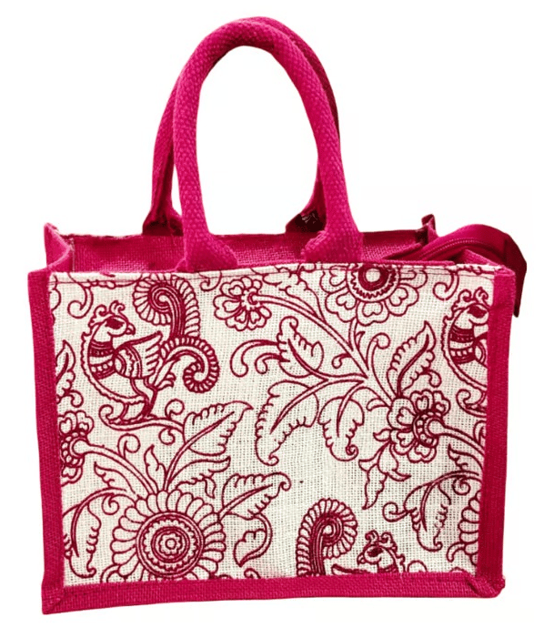 Elegant Jute Tote Bag with Floral Design - Eco-Friendly & Stylish