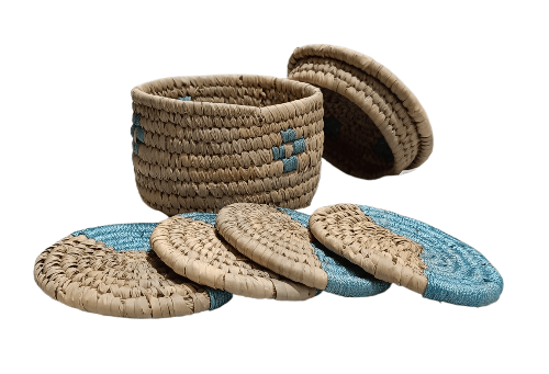Handwoven Basket & Coaster Set - Natural Fiber Home Decor