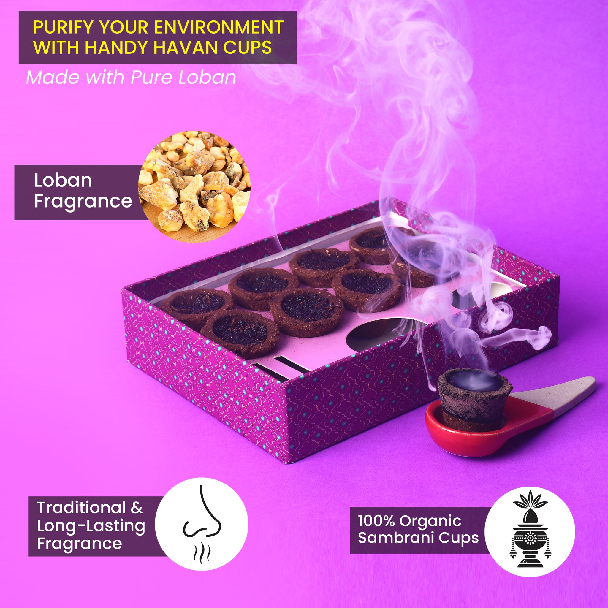 Manokamna Pure Sambrani Havan Cups – Made with Desi Cow Dung & Natural Herbs | Traditional Havan | 100% Natural Sambrani Cups – for Puja, Havan & Air Purification (Loban)