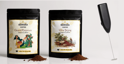 Beriska Premium Instant Coffee Powder (50g x 2) – Grand & Ultra Strong Blend + Frother