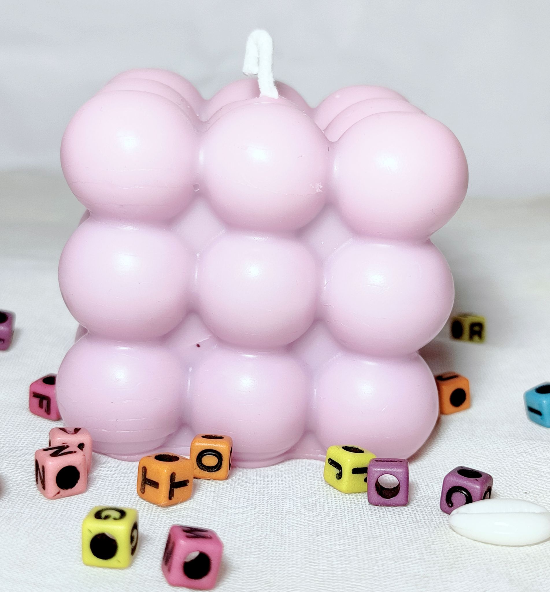 Lavender and Peach Bubble Cube Candle - Modern Home Decor (Pack of 2)