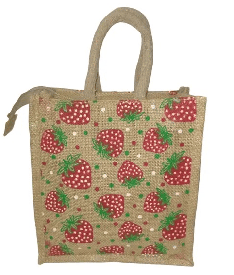 Jute Strawberry Printed Shopping Bag - Eco-Friendly & Stylish