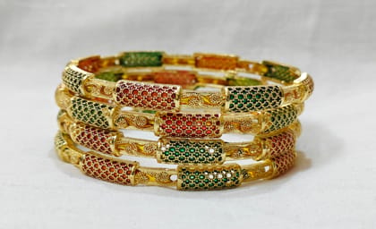 Gold Bangles with colourful Meenakari - Elegant and Timeless ( Set of 4) Gold Bangles with colourful Meenakari - Elegant and Timeless ( Set of 4)