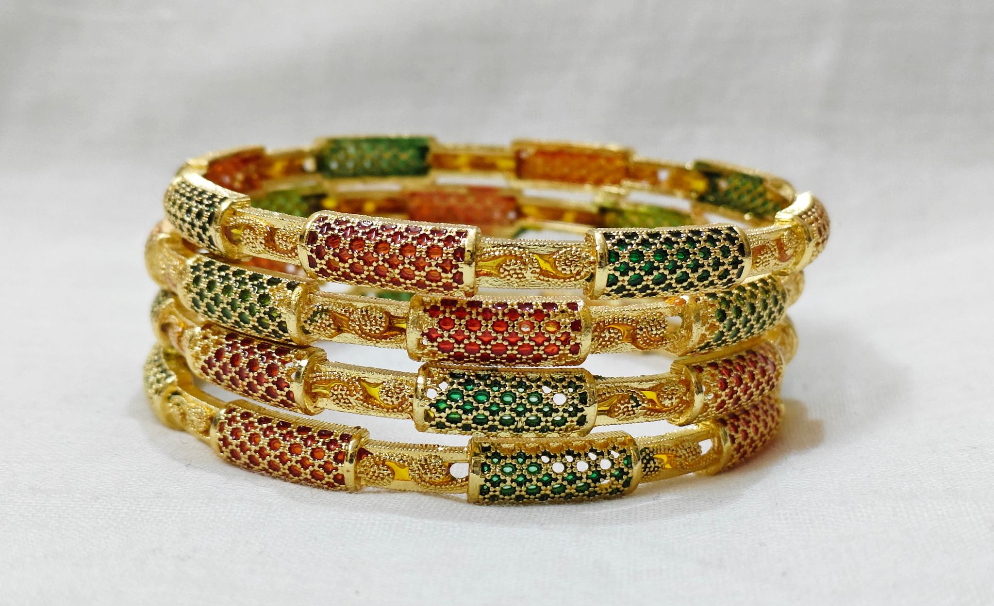 Gold Bangles with colourful Meenakari - Elegant and Timeless ( Set of 4)
