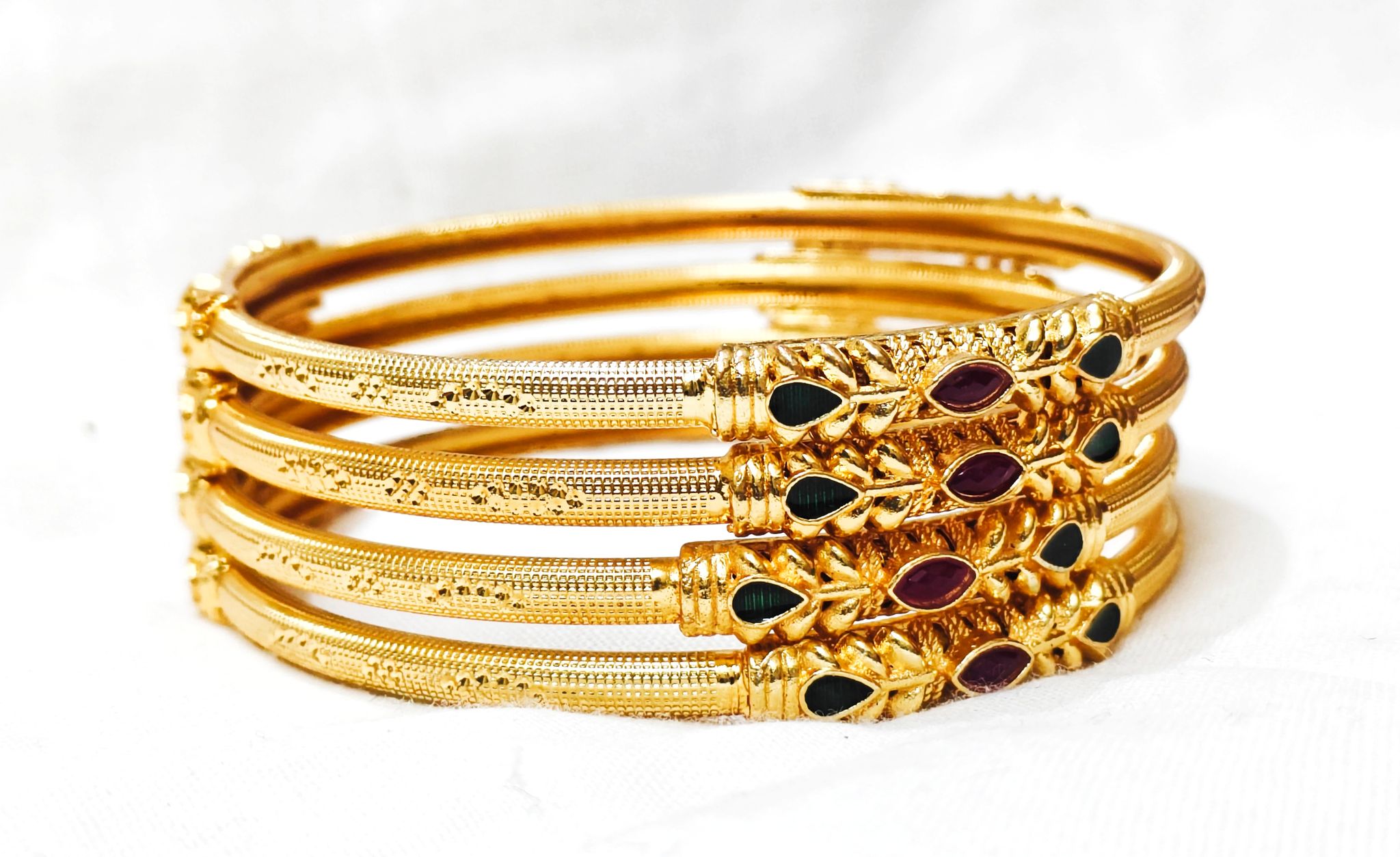 Exquisite Gold Bangles with marron stone Embellishments (pack of 4)