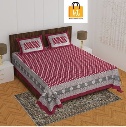 2001-Bedsheet Adda-Pure Cotton Jaipuri Printed Double Bedsheet With 2 Pillow Covers-BUTI