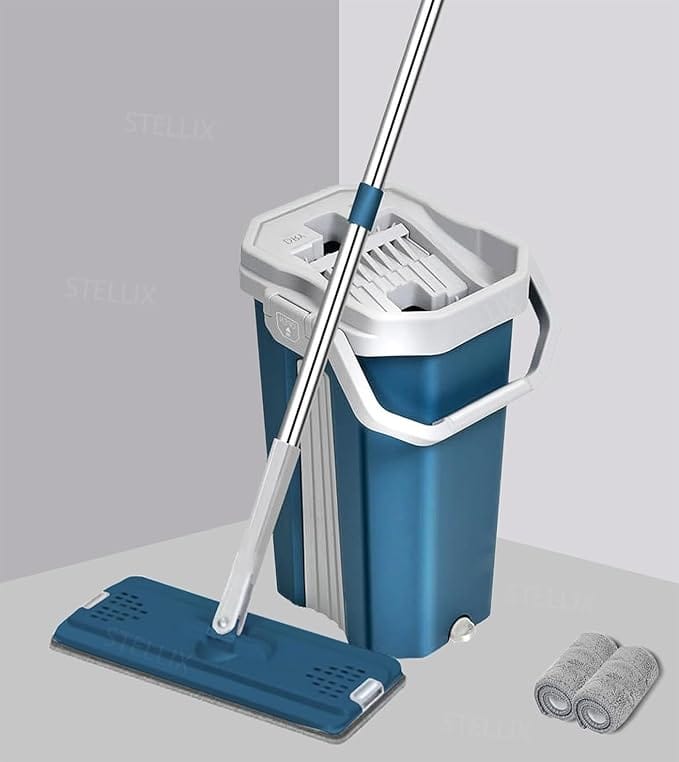 Stick Mop/Pocha for Floor Cleaning with 2 Bucket, for Wet and Dry, Squeezing/Cleaning Mop with Bucket. Two Reusable Microfibre pad