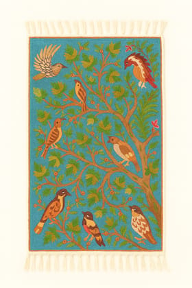 Birds on a Branch Decorative Rug - Teal & Nature Inspired Birds on a Branch Decorative Rug - Teal & Nature Inspired