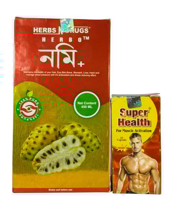 Nomi Plus Juice 450 ml + Super Health Muscle Activation Capsules (50 Caps) | Immunity & Energy Booster | Bone, Joint, Heart, Liver