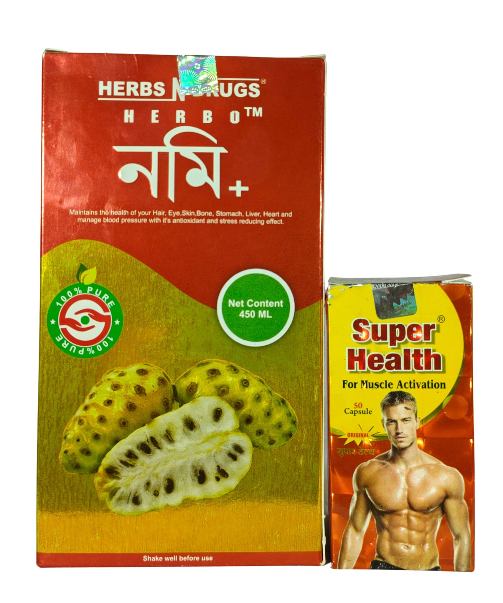 Nomi Plus Juice 450 ml + Super Health Muscle Activation Capsules (50 Caps) | Immunity & Energy Booster | Bone, Joint, Heart, Liver