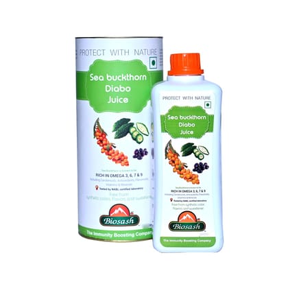 Biosash Sea Buckthorn Diabo Juice | Organic Juice with Karela, Jamun & Punarnava for Blood Sugar Control, Energy, Immunity, Omega 3, 6, 7, 9 & Antioxidants | Herbal Supplement