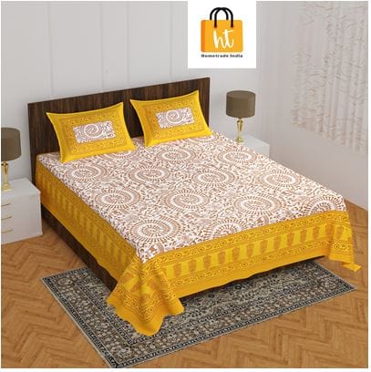 2001-Bedsheet Adda-Pure Cotton Jaipuri Printed Double Bedsheet With 2 Pillow Covers-Dadiya-Red
