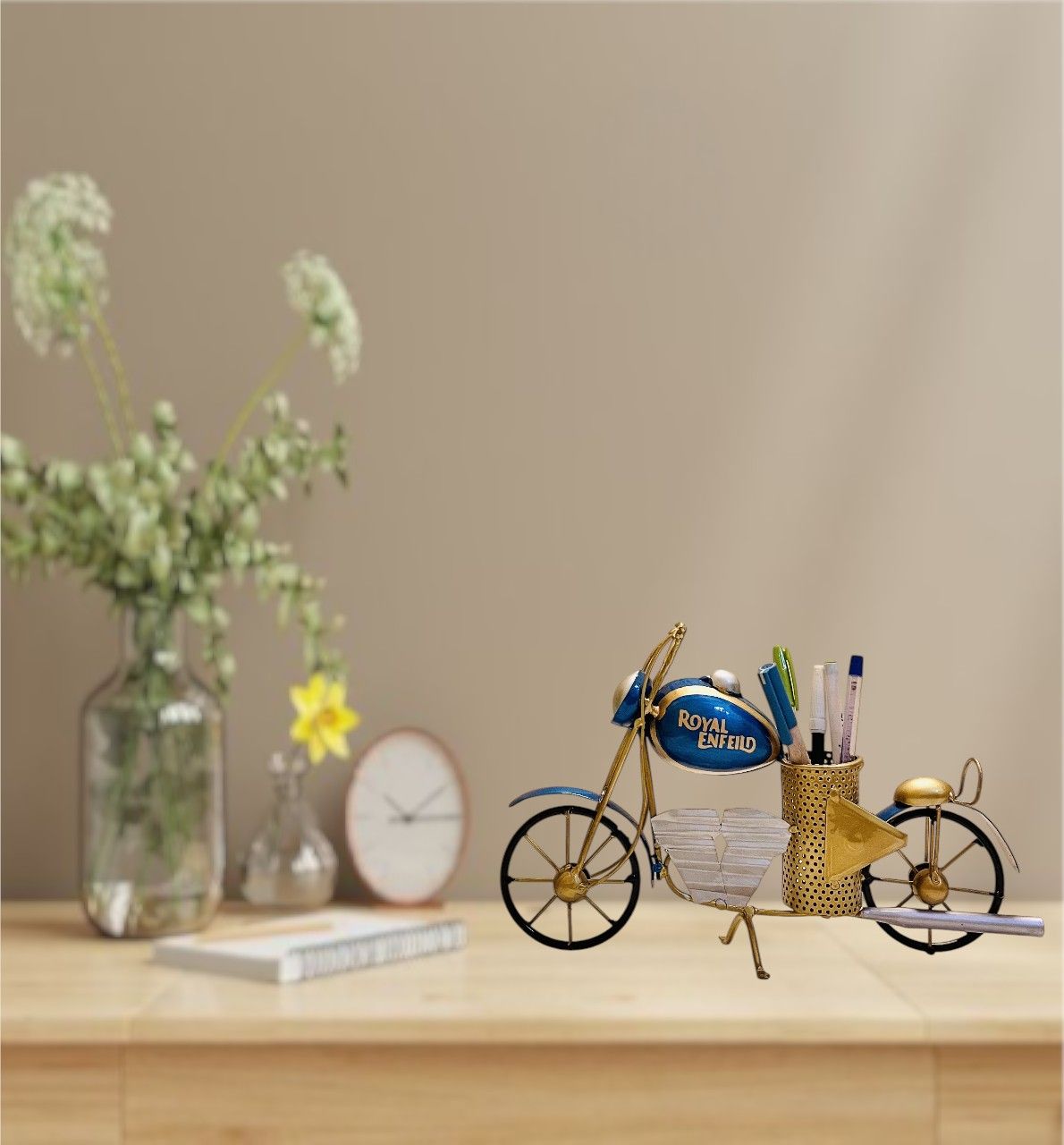 Indraj Premium Craft Decorative Classic Bike Pen, Pencil Holder For Office, Study Or Home Table (10x3x6 IN, Blue)