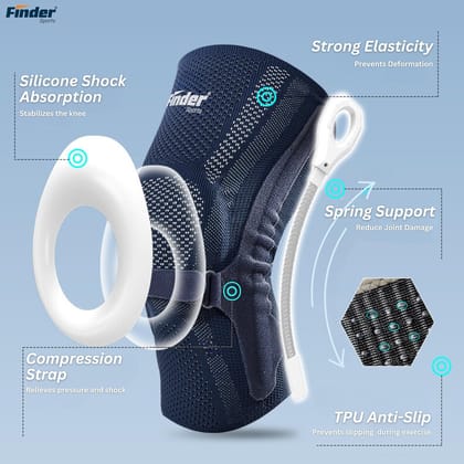 Finder Sports Knee Brace - Silicone Shock Absorption & Compression Strap Finder Sports Knee Brace - Silicone Shock Absorption & Compression Strap