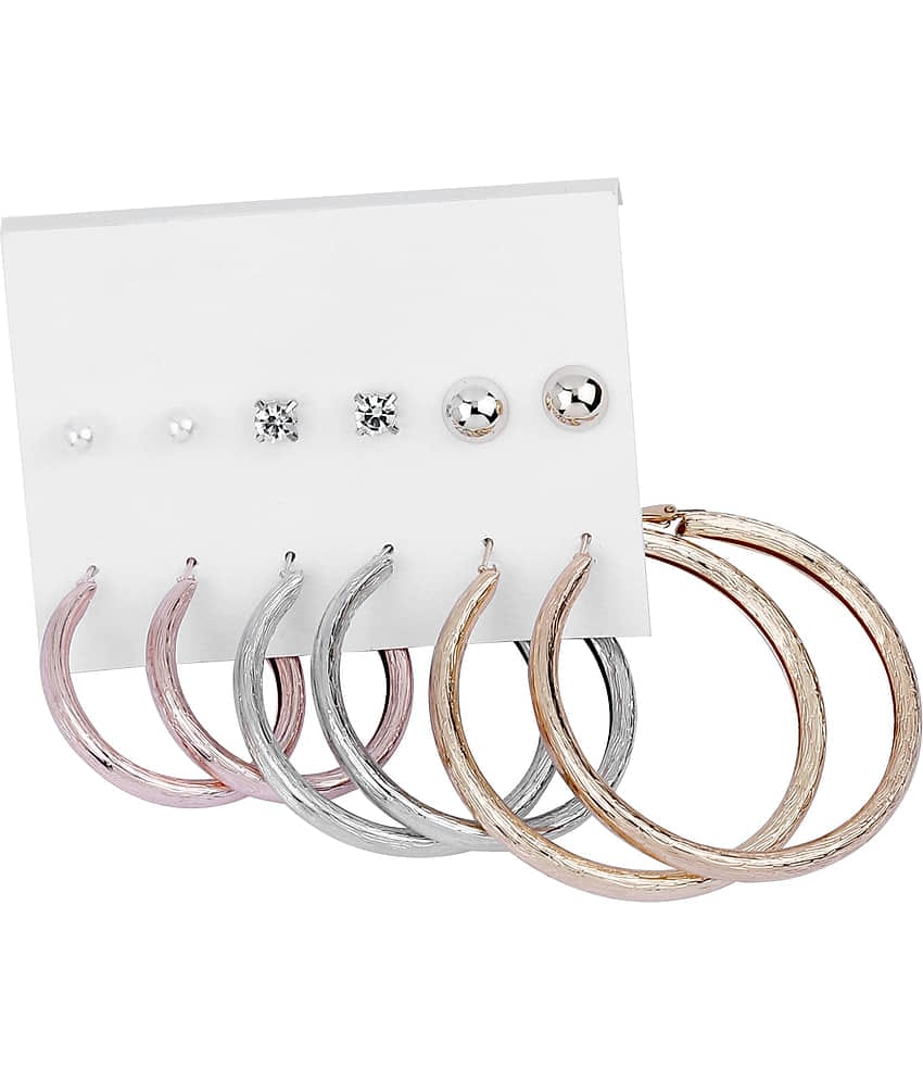 Silver Shine Stylish Fashion Earring Combo 3 Bali With 3 Studs Set For Women Girls