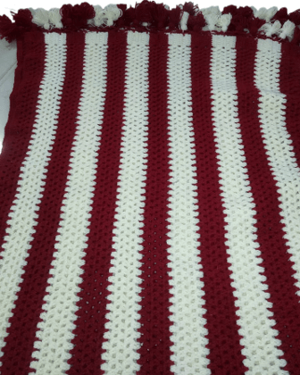 Handmade Striped Crochet Blanket - Burgundy & White Handmade Striped Crochet Blanket - Burgundy & White