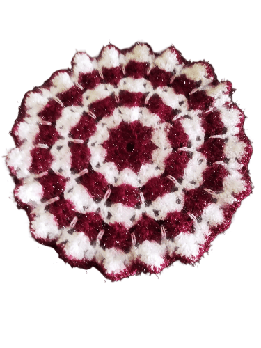 Handmade Crochet Maroon & White Coaster - Elegant Home Decor
