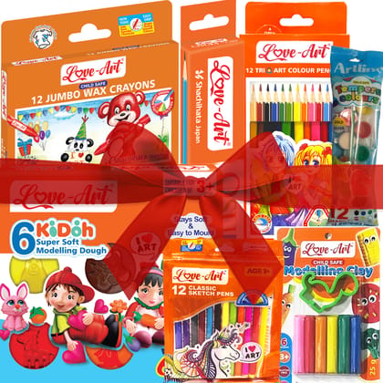 Pre-Primary Colouring Basket – Jumbo Wax Crayons, Modelling Dough, Sketch Pens, Colour Pencils, Tempera Colours, Handwriting Pencils, Modelling Clay – Kids Art & Craft Combo Pack