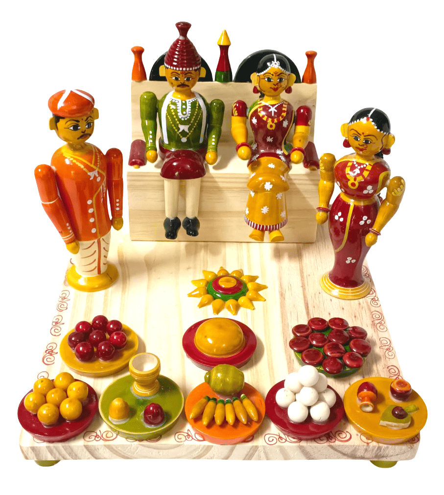 Traditional Indian Wooden Doll Set - Handcrafted Art