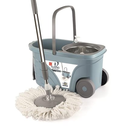 Max Clean Deluxe Stainless Steel Wringer With Big Wheels & Puller Handle, Grey |360° Flexible Mop With 1 Microfiber Refill & Liquid Dispenser|Daily Use Floor Cleaning Pocha With Bucket