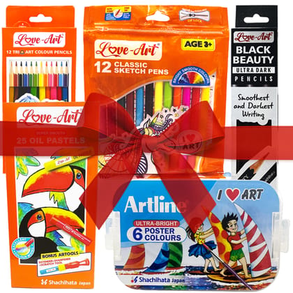 Primary Class Write & Colour Basket – Colour Pencils, Oil Pastels, Ultra Dark Pencils, Poster Colours, Sketch Pens – Complete Kids Writing & Colouring Kit for School & Art Projects