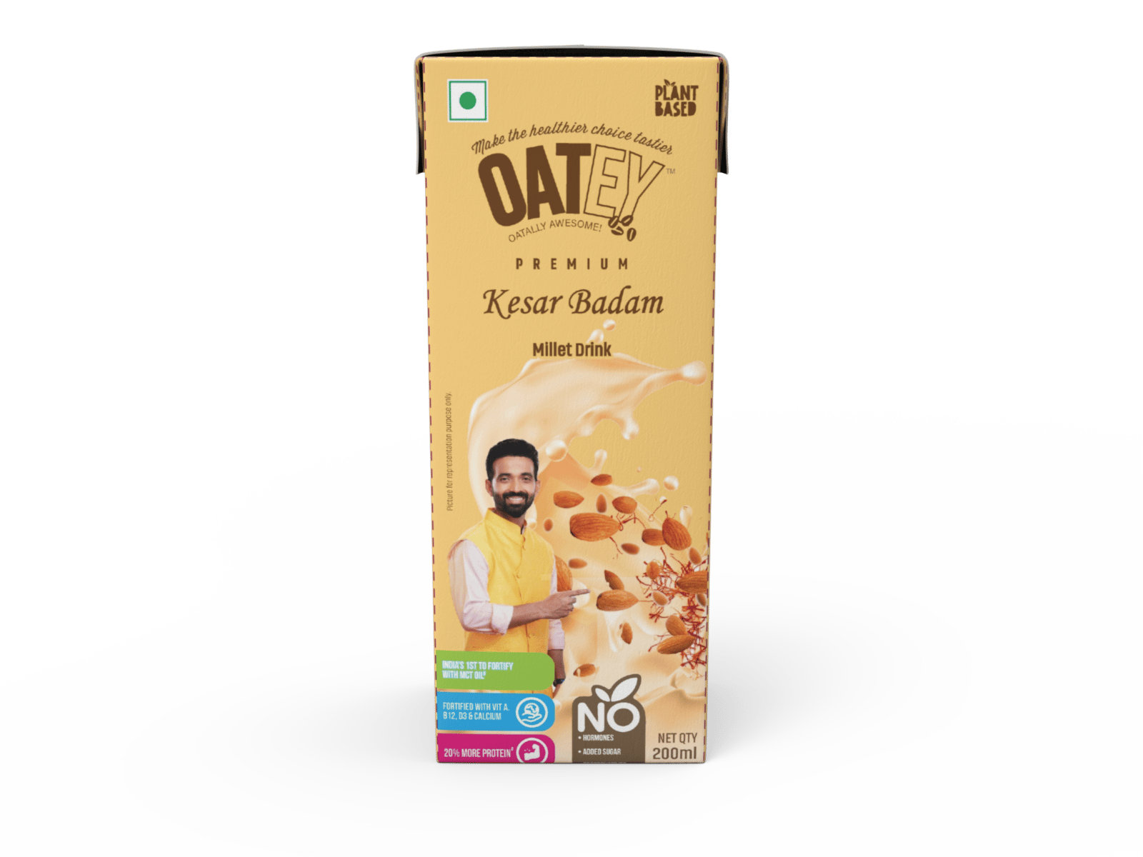 OATEY Kesar Badam Millet Drink - Non-dairy, Vegan, Nut/Soy free, No-added sugar, 200ml (Pack Of 8)