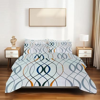 SineCRAFT Creations Double Bed Bedsheets 90X100 Inches 240 TC Glace Cotton King Size with 2 Pillow Covers - 3 PC Cushion Cover Free (Abstract White)