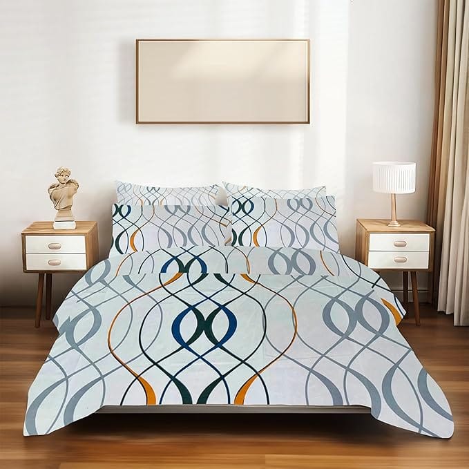 SineCRAFT Creations Double Bed Bedsheets 90X100 Inches 240 TC Glace Cotton King Size with 2 Pillow Covers - 3 PC Cushion Cover Free (Abstract White)
