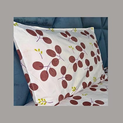 SineCRAFT Creations Double Bed Bedsheets 90X100 Inches 240 TC Glace Cotton King Size with 2 Pillow Covers - White & Red Leaves Free 3 Pc Cushion Cover