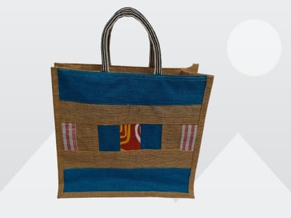 Eco-Friendly Jute Shopping Bag with Blue Design