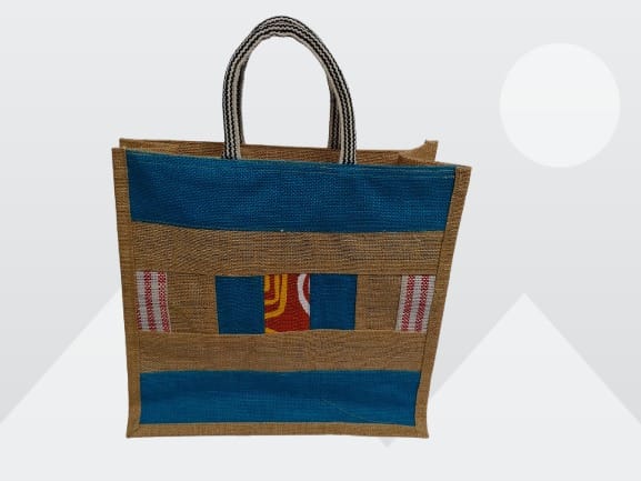 Eco-Friendly Jute Shopping Bag with Blue Design