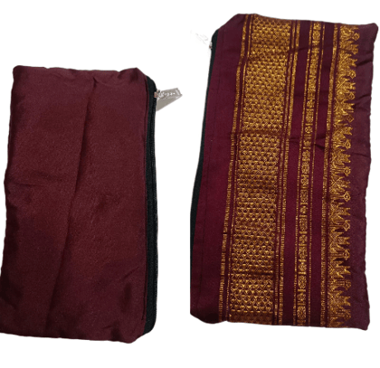 Handcrafted Pencil Pouch Set with Woven Pattern and Emerald Mehroon Design Handcrafted Pencil Pouch Set with Woven Pattern and Emerald Mehroon Design