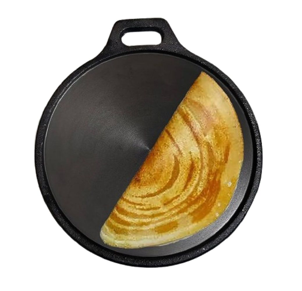 Cast Iron Dosa Tawa - 12 inch Single Handle Smooth (Black, 2.6 Kg)