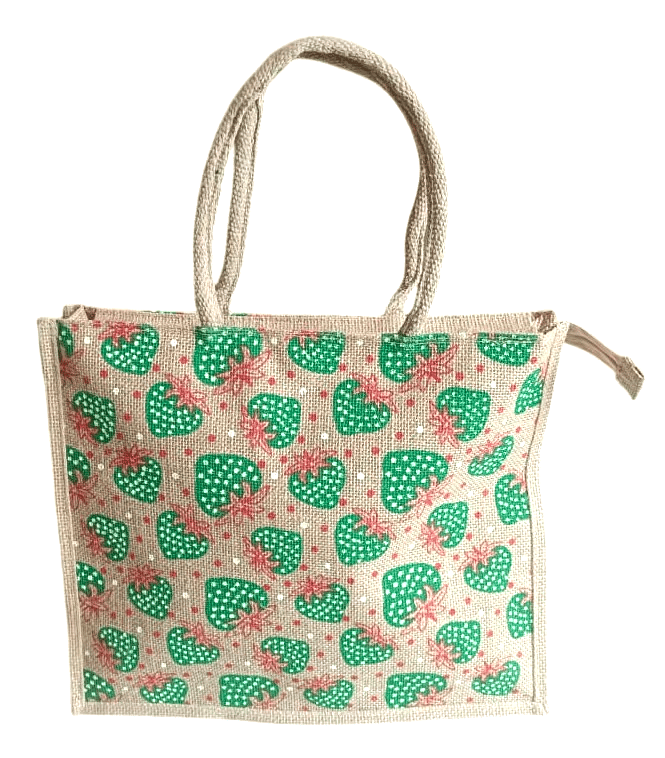 Eco-Friendly Jute Tote Bag with Heart Pattern