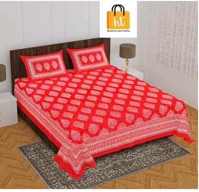2001-Bedsheet Adda-Pure Cotton Jaipuri Printed Double Bedsheet With 2 Pillow Covers-BATIK