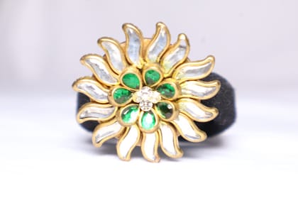 Green & White Floral Hair Tie – Designer Stone Embellished