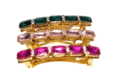 Set of 3 Designer Stone Hair Clips – Green, Pink & Magenta Set of 3 Designer Stone Hair Clips – Green, Pink & Magenta