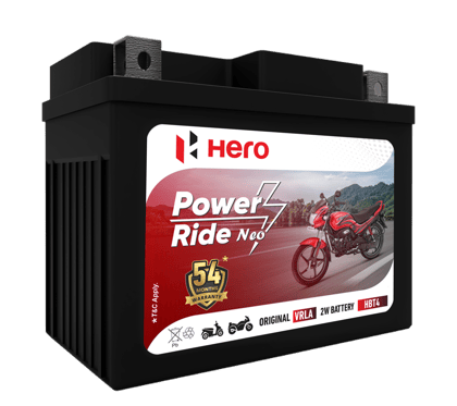 Hero - Power Ride Neo HBT4 battery for 100-125cc two wheelers | Low Maintenance | Highest Cranking Power | Quick & Hassle Free Installation | 54 Months Warranty - Highest in Industry