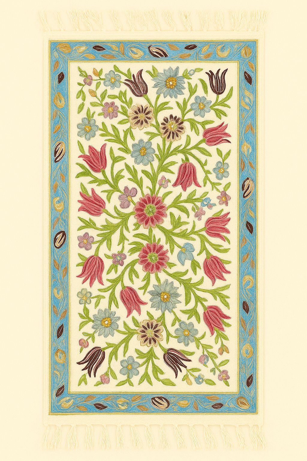 Hand-Embroidered Floral Rug