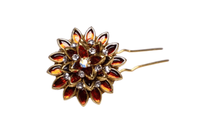 Elegant Floral Stone Studded Hair Pin – Red & Gold