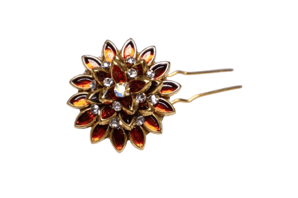Elegant Floral Stone Studded Hair Pin – Red & Gold