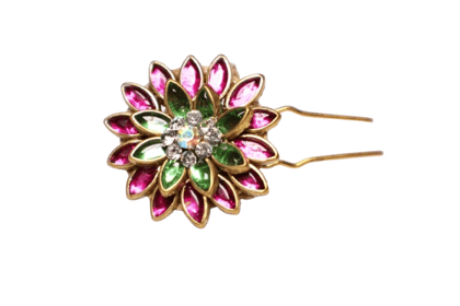 Floral Stone Studded Hair Pin – Pink & Green Floral Stone Studded Hair Pin – Pink & Green