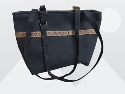 Stylish Denim Tote Bag with Decorative Band