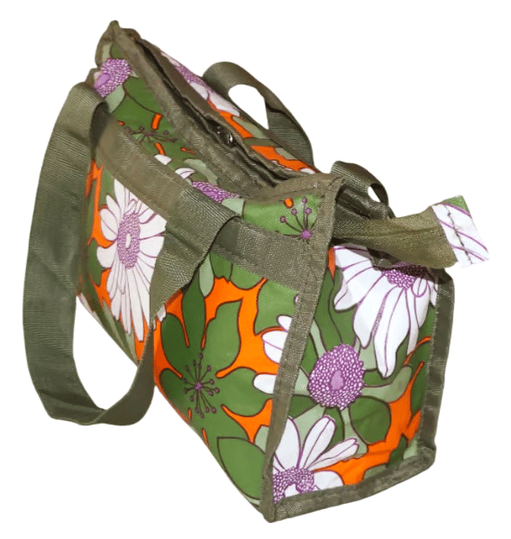 Chic Floral Print Insulated Lunch Bag Tote - Green & Orange Daisy Design