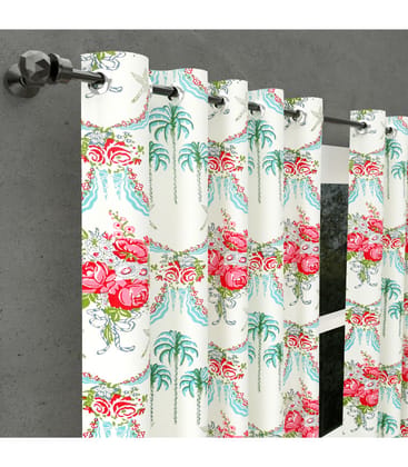 Mela Garden Rose Curtains  Block Printed Floral in 100% Cotton(9 Feet )