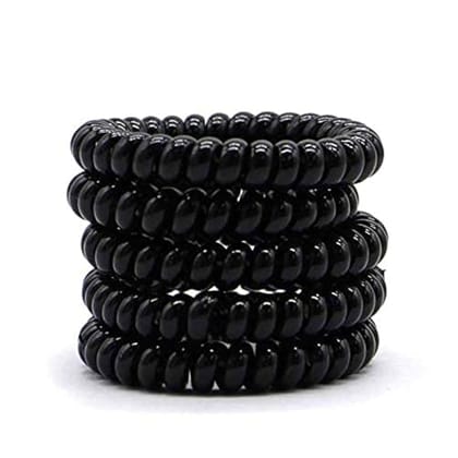 Akashkrishna Spiral Hair Ties, 5 Pack Black Rubber Elastic Hair Coil Set Phone Cord Traceless Elastic Hair Ties Ponytail Holder Rubber Bands for Women