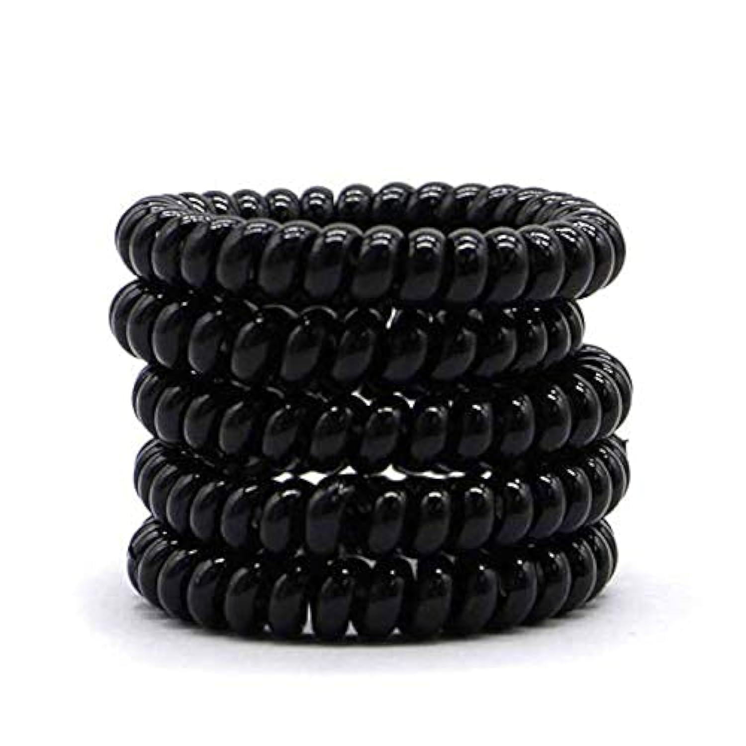 Akashkrishna Spiral Hair Ties, 5 Pack Black Rubber Elastic Hair Coil Set Phone Cord Traceless Elastic Hair Ties Ponytail Holder Rubber Bands for Women