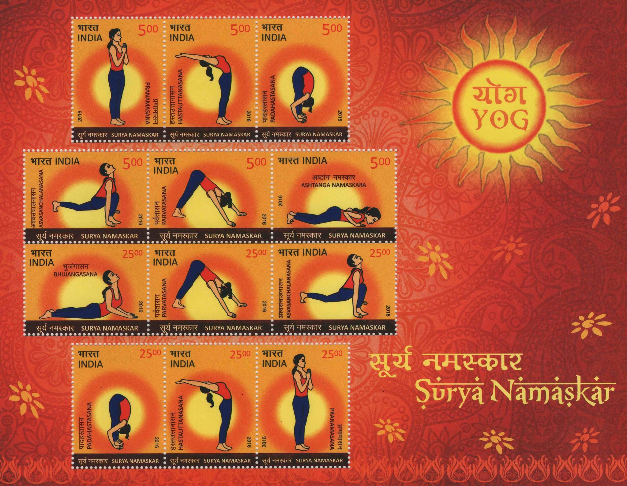 Shobhaphila's 2016 Yoga Surya Namaskar Indian Miniature Sheet Stamps ( 20th June 2016)