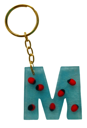 Personalized Handcrafted Resin Alphabet Keychain Featuring Name Initials with Lal Goonja – A Stylish Lucky Charm for Everyday Use